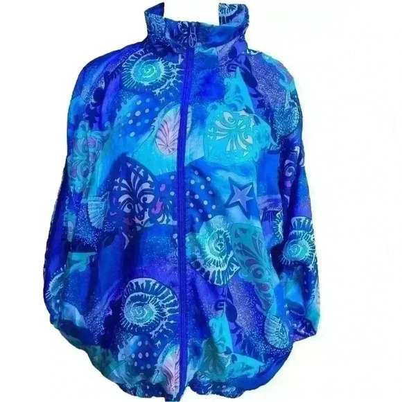 Vintage Lavon Purple Blue Psychedelic Funky Seashell Windbreaker Jacket size LP - Picture 3 of 13
